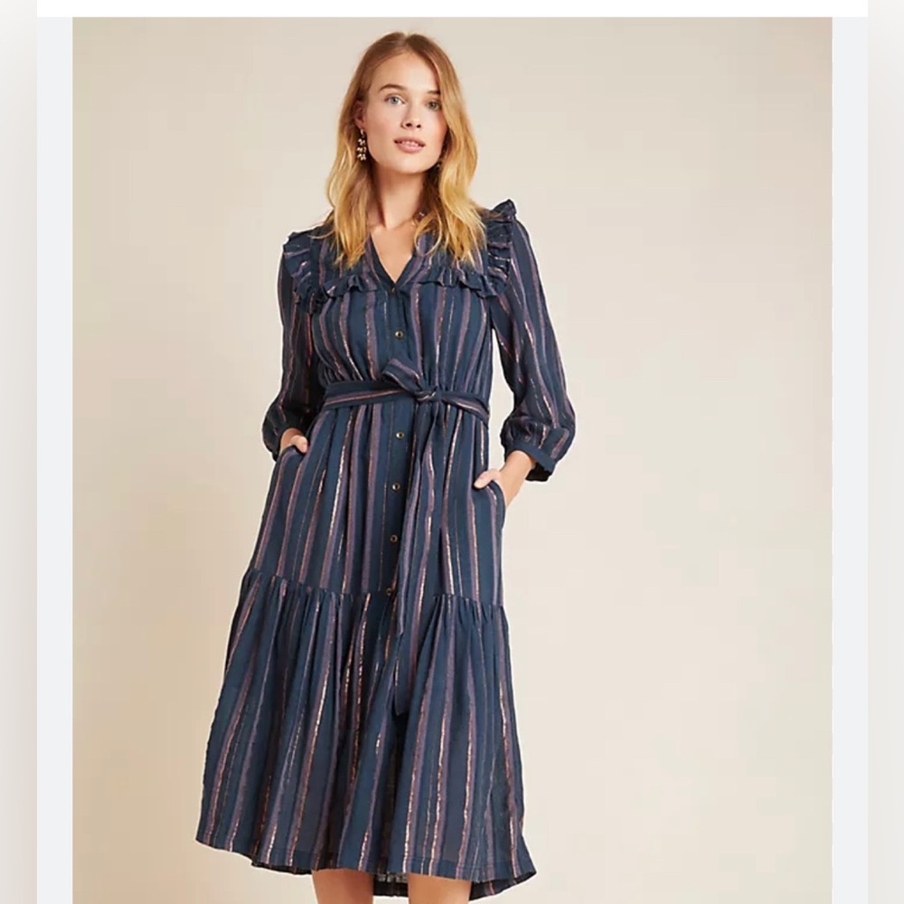 Anthropologie Midnight Ruffled Midi Dress, Size S‎